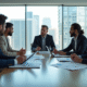 Equipe de consultants discutant de données dans un bureau lumineux