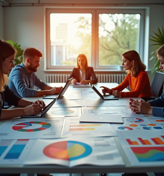 Equipe créative en réunion dans un bureau moderne pour l article