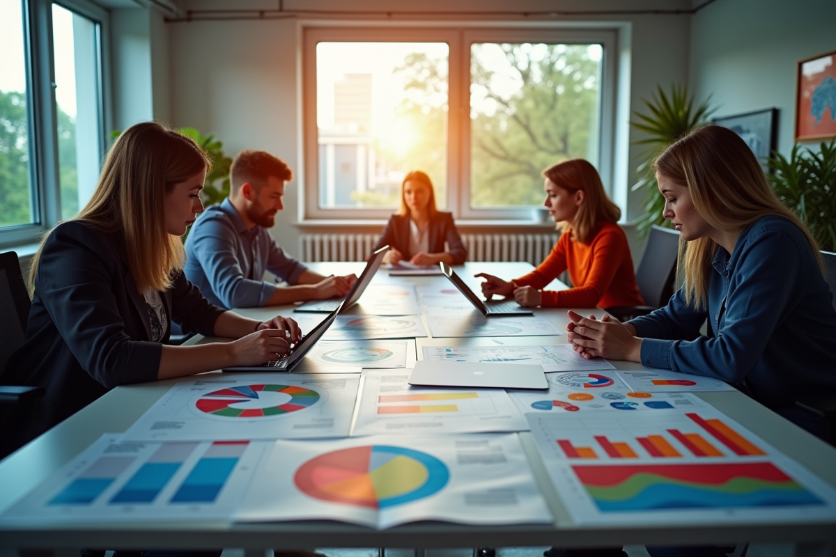 Equipe créative en réunion dans un bureau moderne pour l article