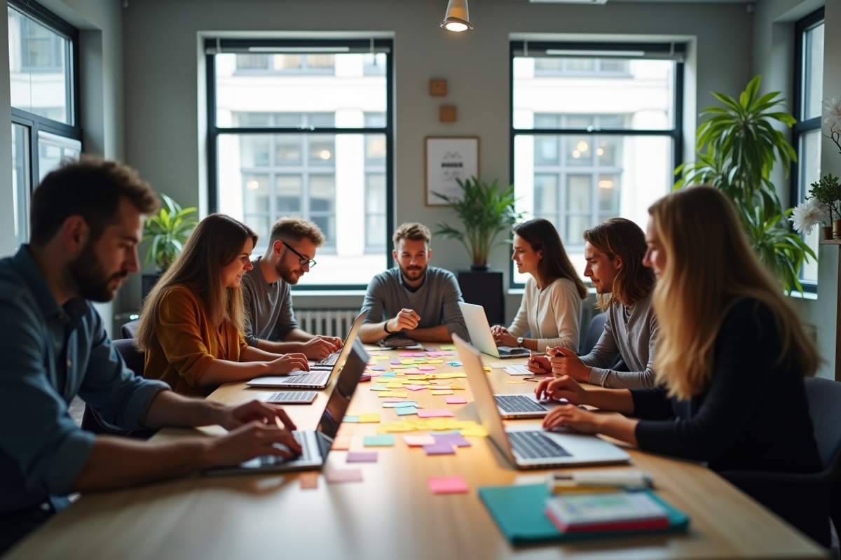 Equipe créative en brainstorming dans un bureau moderne