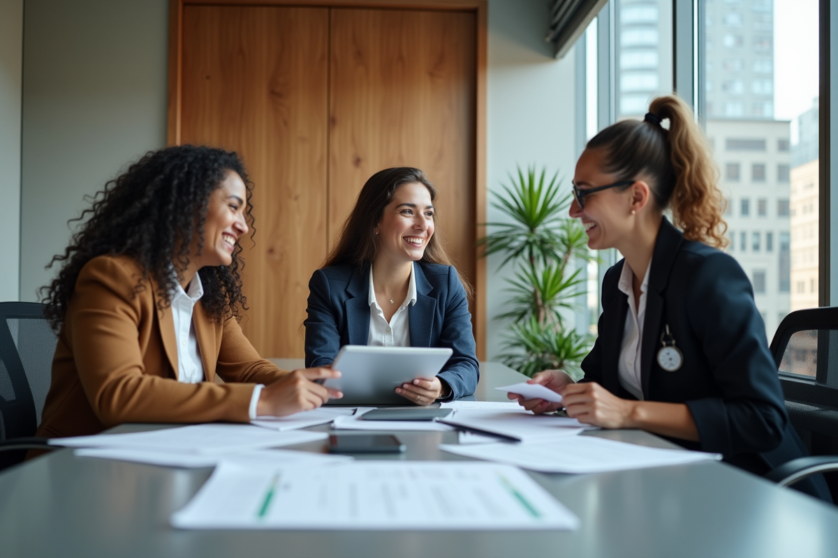 Équipe de professionnels discutant autour d