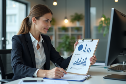 Femme professionnelle analysant des graphiques de conversion