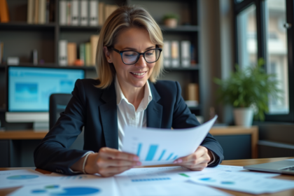 Femme d affaires analysant des graphiques financiers