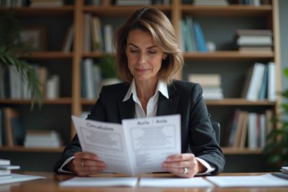 Femme d affaires lisant des documents dans un bureau professionnel