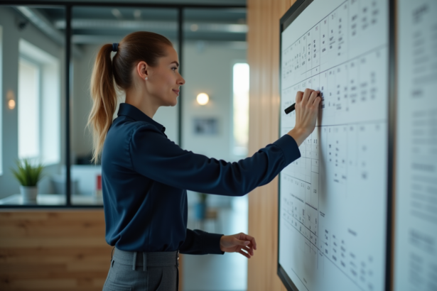 Jeune femme professionnelle marquant des dates sur un calendrier