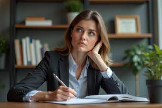 Femme réfléchissant dans son bureau professionnel