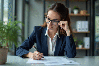 Femme professionnelle remplissant un formulaire de confidentialité