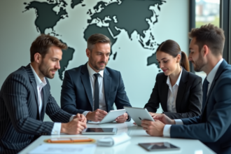 Groupe de professionnels en réunion dans un bureau moderne