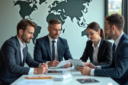 Groupe de professionnels en réunion dans un bureau moderne