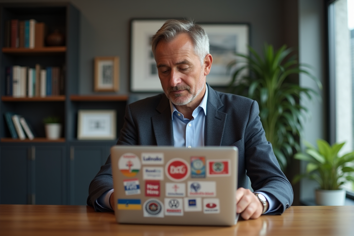 Homme d affaires regardant son ordinateur en bureau moderne