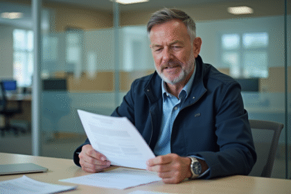 Homme d'une quarantaine ans examine un formulaire d'emploi