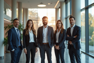 Groupe de professionnels américains dans un bureau moderne