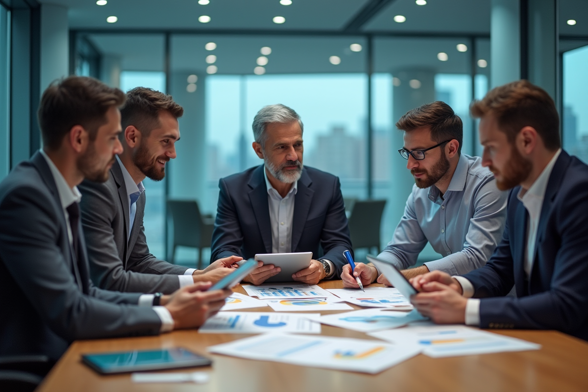 Groupe de professionnels discutant autour d